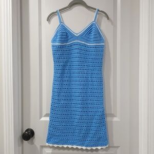 WILLOW & WIND Blue White Crochet Babydoll Dress, Summer Festival, Size M